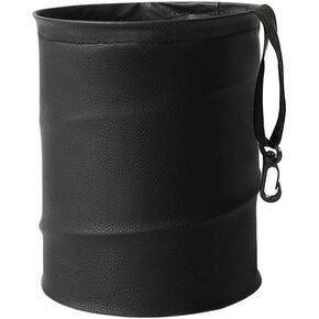 سلة المهملات القابلة للطيبة CAN CAR CAR - صندوق القمامة من المنبثقة من الجلد مع شريط مرن - القمامة القابلة للطي يمكن أن تكون سلة نفايات مركبة - حقيبة قابلة للغسل للسيارات (أسود) (أسود) in Kuwait