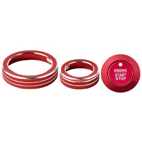 LECART Car Interior Accessories Fit for Ford Explorer 2024 2023 2022 2021 2020 PRND Shift Knob & Ignition Button Cover Stickers Red Auto Decoration Stylish Metal Decal Decor Trims 3Pcs