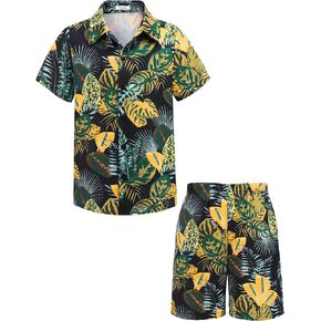 Arshiner Boys 2 Piece Outfits Hawaiian Shorts Sets Button Down Shirt and Shorts Summer Beach Clothes for 2-12 Years in Saudi Arabia