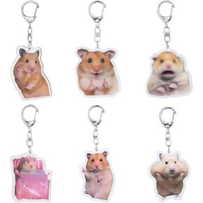 6 Pcs Cute Animal Keychain Set Cute Hamster Meme Keychains - Funny Hamster Emoji Ornaments for Bags/Purse Accessories, Kawaii Charm Funny Keychain (Animal-Themed Keychains)