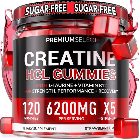 Creatine Monohydrate Gummies Strawberry for Men & Women, 100% Pure Creatine Gummies, 5g per Serving + Vegan, Sugar Free, No Bloat + Strength, Energy, Muscle Recovery + Growth & Booty Gain - 120 Count in Saudi Arabia