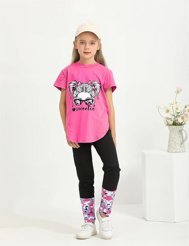 Girls Clothes Short Sleeve Irregular Tops + Camouflage Longg Legging Outfits 2PCs Summer Pant Sets 6-14T in Kuwait