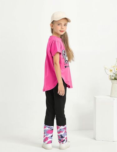 Girls Clothes Short Sleeve Irregular Tops + Camouflage Longg Legging Outfits 2PCs Summer Pant Sets 6-14T in Kuwait