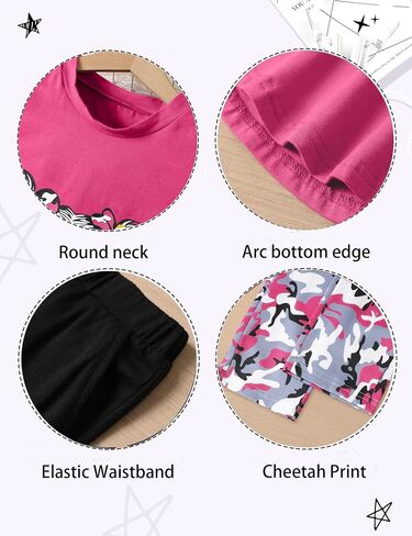 Girls Clothes Short Sleeve Irregular Tops + Camouflage Longg Legging Outfits 2PCs Summer Pant Sets 6-14T in Kuwait