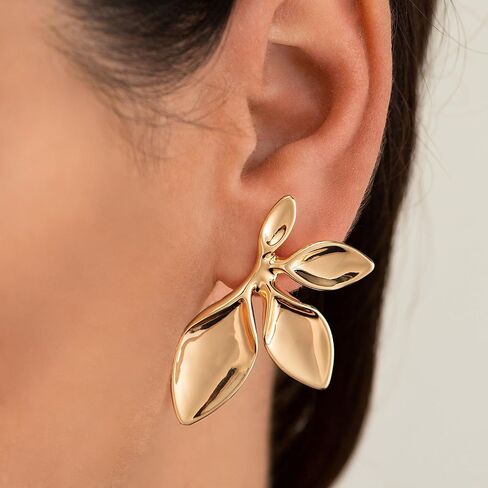 Hanli 14K Gold Gold Plated Action Action arits for Women Edricy - Gold Gold Flower Leaf Oval chunky kunding danger drop studs big truction in Kuwait