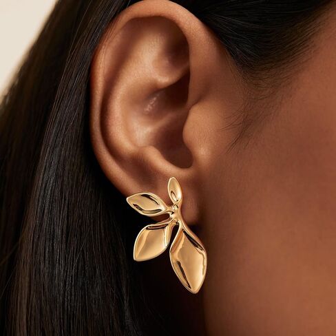 Hanli 14K Gold Gold Plated Action Action arits for Women Edricy - Gold Gold Flower Leaf Oval chunky kunding danger drop studs big truction in Kuwait