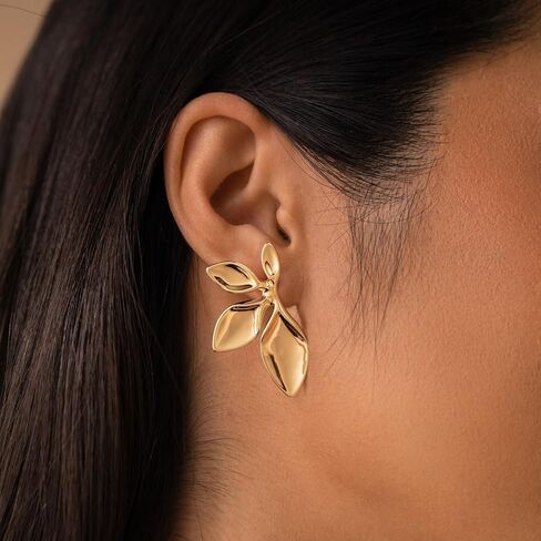 Hanli 14K Gold Gold Plated Action Action arits for Women Edricy - Gold Gold Flower Leaf Oval chunky kunding danger drop studs big truction in Kuwait