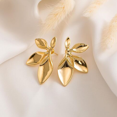 Hanli 14K Gold Gold Plated Action Action arits for Women Edricy - Gold Gold Flower Leaf Oval chunky kunding danger drop studs big truction in Kuwait