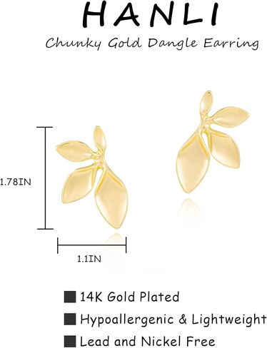 Hanli 14K Gold Gold Plated Action Action arits for Women Edricy - Gold Gold Flower Leaf Oval chunky kunding danger drop studs big truction in Kuwait