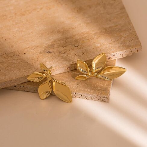 Hanli 14K Gold Gold Plated Action Action arits for Women Edricy - Gold Gold Flower Leaf Oval chunky kunding danger drop studs big truction in Kuwait