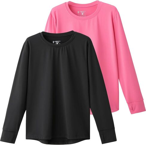 3 Pack Youth Girls Long Sleeve Shirts Active Dry Fit Athletic Performance Clothes Kids Teens Tees with Thumbholes in Kuwait