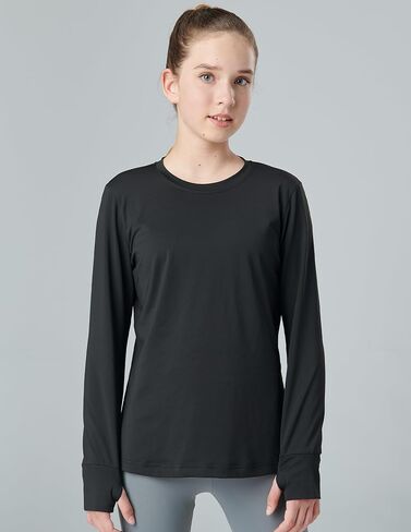3 Pack Youth Girls Long Sleeve Shirts Active Dry Fit Athletic Performance Clothes Kids Teens Tees with Thumbholes in Kuwait