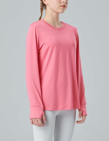 3 Pack Youth Girls Long Sleeve Shirts Active Dry Fit Athletic Performance Clothes Kids Teens Tees with Thumbholes in Kuwait