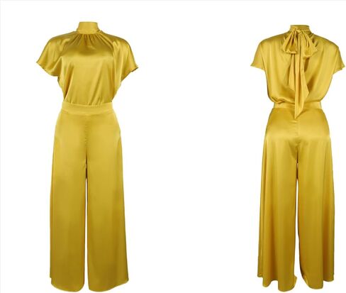 Seltaon Satin 2 Piece Outfits For Women Cap Sleeve Tops & Wide Leg Pants Sets Cocktail Party Streetwear Lounge Sets in Saudi Arabia