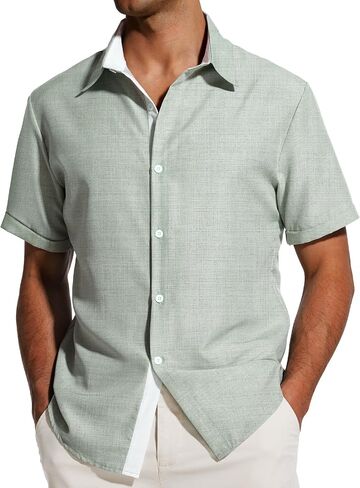Men's Short Sleeve Shirt Button Down Casual Shirts for Men Fashion Contrast Vacation Summer Beach Shirts in Saudi Arabia