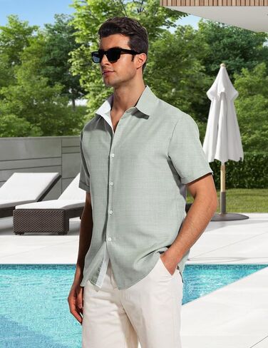 Men's Short Sleeve Shirt Button Down Casual Shirts for Men Fashion Contrast Vacation Summer Beach Shirts in Saudi Arabia