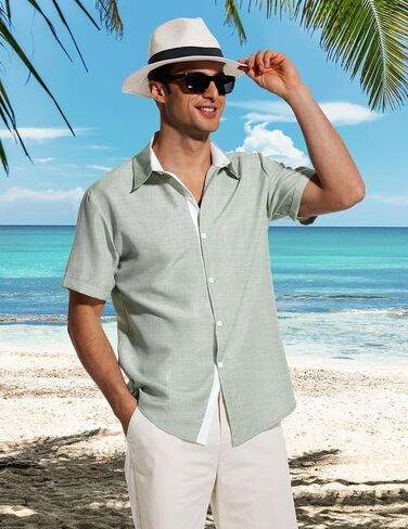 Men's Short Sleeve Shirt Button Down Casual Shirts for Men Fashion Contrast Vacation Summer Beach Shirts in Saudi Arabia