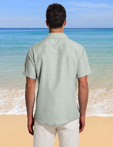 Men's Short Sleeve Shirt Button Down Casual Shirts for Men Fashion Contrast Vacation Summer Beach Shirts in Saudi Arabia
