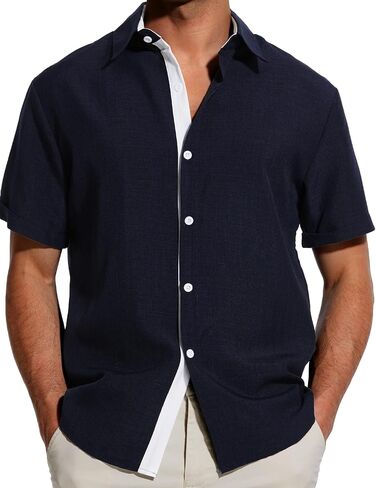 Men's Short Sleeve Shirt Button Down Casual Shirts for Men Fashion Contrast Vacation Summer Beach Shirts in Saudi Arabia