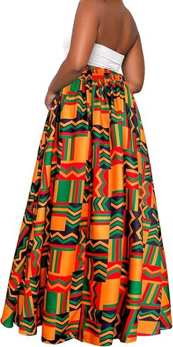 Afibi Womens Casual High Waist Tie Afican Print Long Maxi Skirt with Pockets in Saudi Arabia