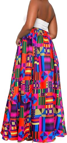 Afibi Womens Casual High Waist Tie Afican Print Long Maxi Skirt with Pockets in Saudi Arabia