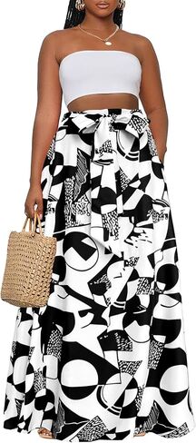 Afibi Womens Casual High Waist Tie Afican Print Long Maxi Skirt with Pockets in Saudi Arabia