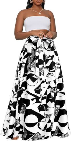Afibi Womens Casual High Waist Tie Afican Print Long Maxi Skirt with Pockets in Saudi Arabia