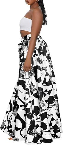 Afibi Womens Casual High Waist Tie Afican Print Long Maxi Skirt with Pockets in Saudi Arabia