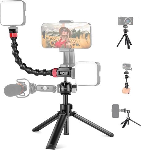 NEEWER Mini Tripod for Camera and Phone with Handle/Phone Holder/Action Camera Adapter/360° Pan & Tilt, Vlog Selfie Stick Stable Grip Compatible with iPhone GoPro Hero 12 11 10 Samsung DSLRs, TS003 in Saudi Arabia