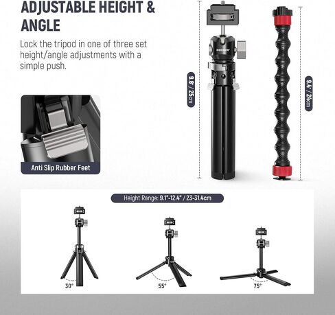 NEEWER Mini Tripod for Camera and Phone with Handle/Phone Holder/Action Camera Adapter/360° Pan & Tilt, Vlog Selfie Stick Stable Grip Compatible with iPhone GoPro Hero 12 11 10 Samsung DSLRs, TS003 in Saudi Arabia