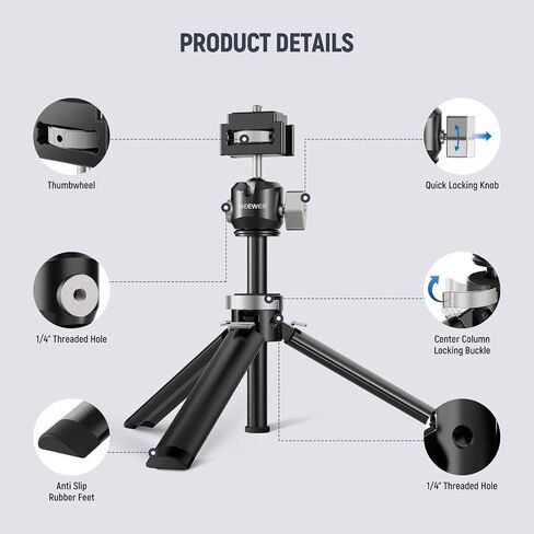 NEEWER Mini Tripod for Camera and Phone with Handle/Phone Holder/Action Camera Adapter/360° Pan & Tilt, Vlog Selfie Stick Stable Grip Compatible with iPhone GoPro Hero 12 11 10 Samsung DSLRs, TS003 in Saudi Arabia