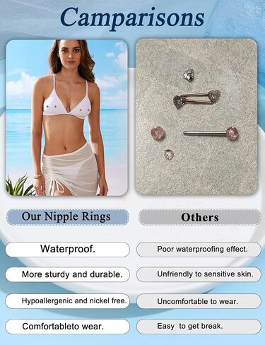 JOERICA 6 Pairs 14G Nipple Rings for Women 316L Stainless Steel Heart Butterfly Moon CZ Flower Barbell Nipple Rings Set Cute Nipplerings Piercing Jewelry in Kuwait