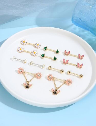 JOERICA 6 Pairs 14G Nipple Rings for Women 316L Stainless Steel Heart Butterfly Moon CZ Flower Barbell Nipple Rings Set Cute Nipplerings Piercing Jewelry in Kuwait