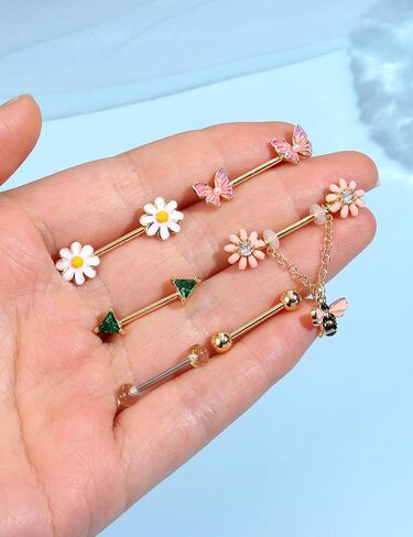 JOERICA 6 Pairs 14G Nipple Rings for Women 316L Stainless Steel Heart Butterfly Moon CZ Flower Barbell Nipple Rings Set Cute Nipplerings Piercing Jewelry in Kuwait