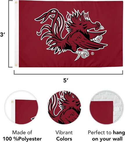 لافتات علم جامعة كارولينا الجنوبية بصبار الصحراء Gamecocks USC Cocky Flag لافتات 100% بوليستر للاستخدام الداخلي والخارجي 3x5 أقدام (تصميم C) in Kuwait