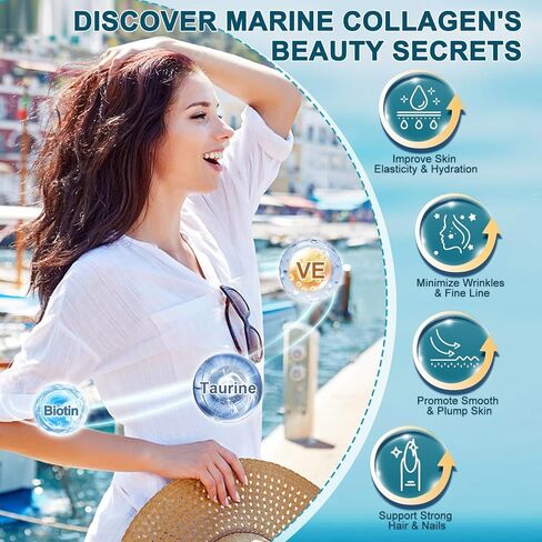 Marine Collagen Peptides Powder with MSM + GC, Multi Type I & III Collagen with Hyaluronic Acid, Vitamin C & E for Skin, Hair & Nails, Wild-Caught Fish, 50 Servings in Saudi Arabia