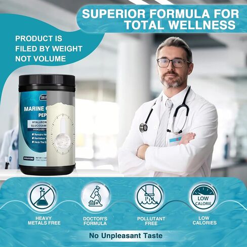 Marine Collagen Peptides Powder with MSM + GC, Multi Type I & III Collagen with Hyaluronic Acid, Vitamin C & E for Skin, Hair & Nails, Wild-Caught Fish, 50 Servings in Saudi Arabia