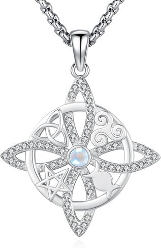 eusense nudo de bruja plata 925 الساحرة الأصلية قلادة Tetragrammaton Hecate Triple Moon Goddess Lilith Jewelry Pengram for Women Men in Kuwait