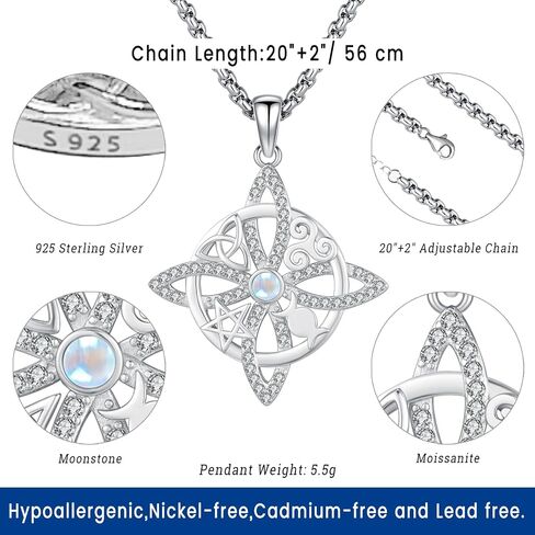 eusense nudo de bruja plata 925 الساحرة الأصلية قلادة Tetragrammaton Hecate Triple Moon Goddess Lilith Jewelry Pengram for Women Men in Kuwait