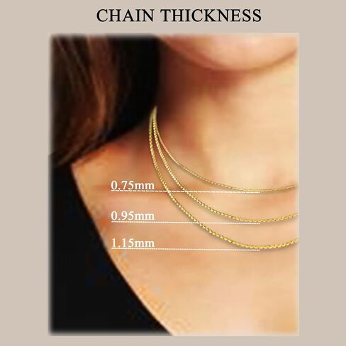 14K Yellow, White or Rose Gold Box Link Chain Dainty Yellow Gold Necklace for Women and Men with Lobster Clasp in Saudi Arabia