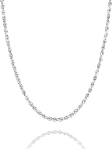 925 Sterling Silver Rope Chain Lobster Clasp 2/2.5/3/4/5mm Gold/Silver Chain for Men Women Silver Necklace Chain 16/18/20/22/24/26/30 Inches in Saudi Arabia