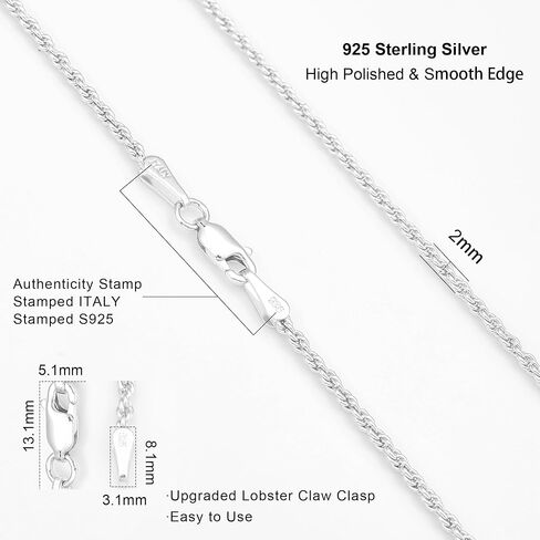 925 Sterling Silver Rope Chain Lobster Clasp 2/2.5/3/4/5mm Gold/Silver Chain for Men Women Silver Necklace Chain 16/18/20/22/24/26/30 Inches in Saudi Arabia