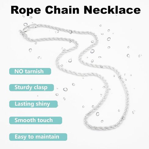 925 Sterling Silver Rope Chain Lobster Clasp 2/2.5/3/4/5mm Gold/Silver Chain for Men Women Silver Necklace Chain 16/18/20/22/24/26/30 Inches in Saudi Arabia