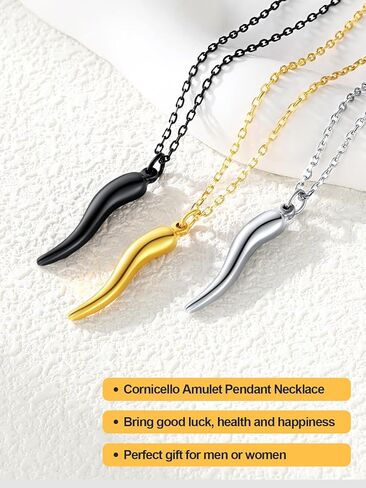 قلادة القرن الإيطالية U7 للرجال ، الفولاذ المقاوم للصدأ/قلادة القرن الأسود/الذهبي ، قلادة محظوظة تميمة كورنيسيلو in Kuwait