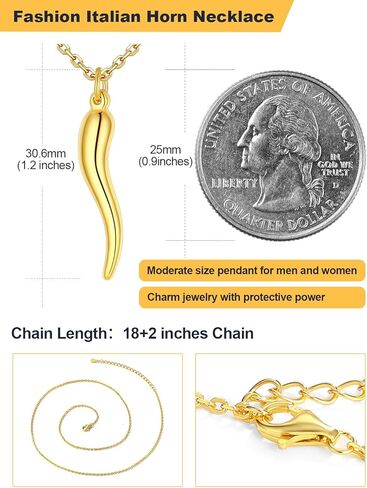 قلادة القرن الإيطالية U7 للرجال ، الفولاذ المقاوم للصدأ/قلادة القرن الأسود/الذهبي ، قلادة محظوظة تميمة كورنيسيلو in Kuwait