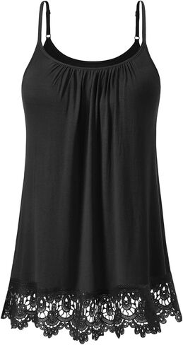 Air Curvey Flowy Camisole for Women Build in Bra Summer Outfit Pleated Lace Trim Cami Adjustable Strap Tank Top 2025 in Kuwait