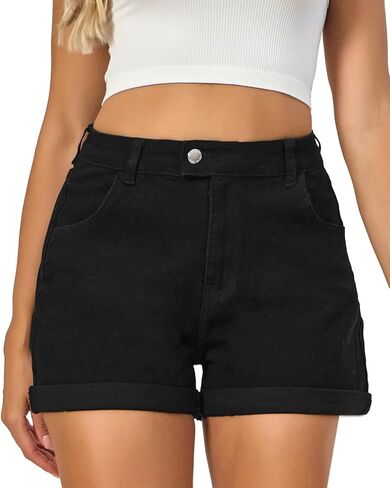 VIPONES Denim Shorts Women Summer Stretchy High Waisted Fold Hem Jean Shorts 3 Inch Inseam in Saudi Arabia