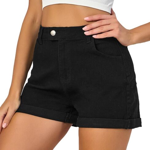 VIPONES Denim Shorts Women Summer Stretchy High Waisted Fold Hem Jean Shorts 3 Inch Inseam in Saudi Arabia