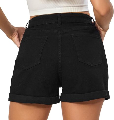 VIPONES Denim Shorts Women Summer Stretchy High Waisted Fold Hem Jean Shorts 3 Inch Inseam in Saudi Arabia