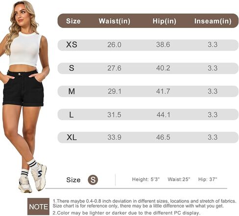 VIPONES Denim Shorts Women Summer Stretchy High Waisted Fold Hem Jean Shorts 3 Inch Inseam in Saudi Arabia